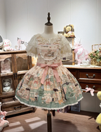 Sweet Lolita Cute Bear Embroider Strap Bow Printed Dress