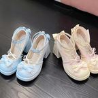 Lolita Shoes Cute Shoes for Women SweetsLolita Bow Mid heels Shoes Block Heels