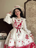 Lolita Blouses Apricot Cute Strawberry Light Long Sleeve with Inside Plus Size 3XL Shirt