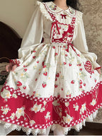 Lolita Blouses Apricot Cute Strawberry Light Long Sleeve with Inside Plus Size 3XL Shirt