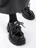 Lolita Shoes Daily Platform Loafers Japanese Minimalist Chunky Derby in Black