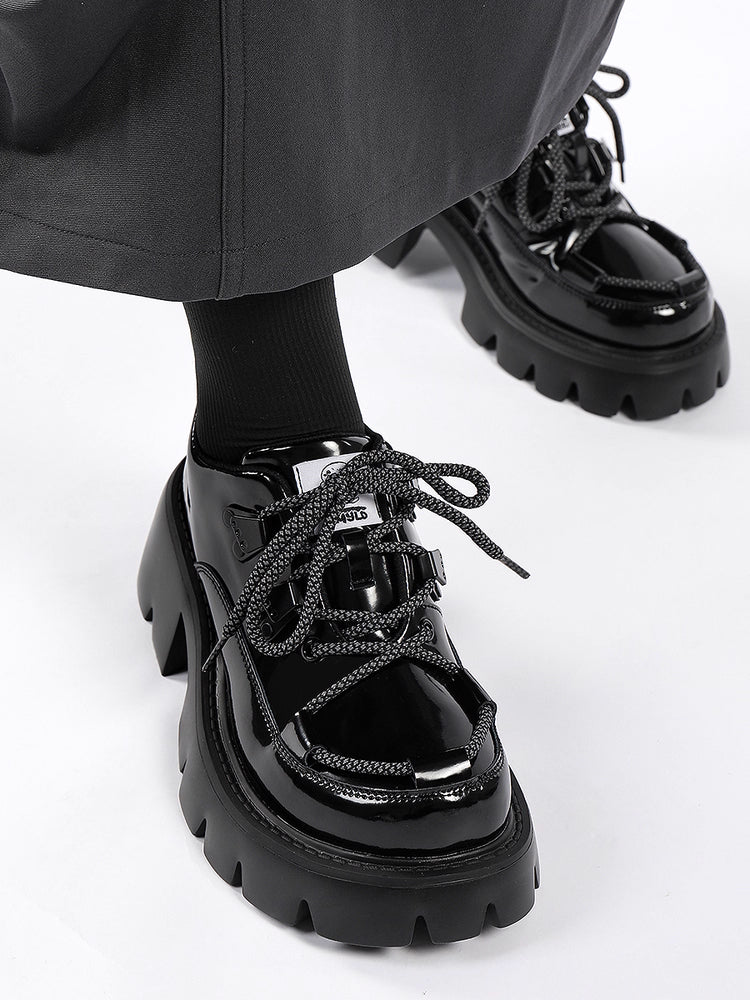 Lolita Shoes Daily Platform Loafers Japanese Minimalist Chunky Derby in Black