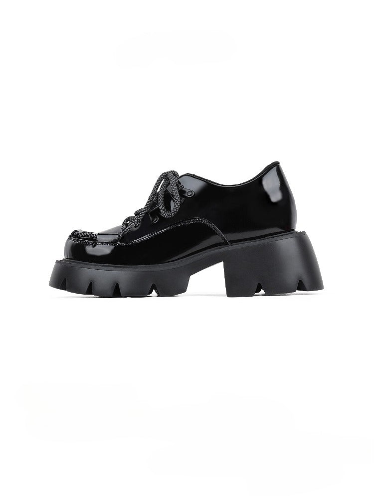 Lolita Shoes Daily Platform Loafers Japanese Minimalist Chunky Derby in Black