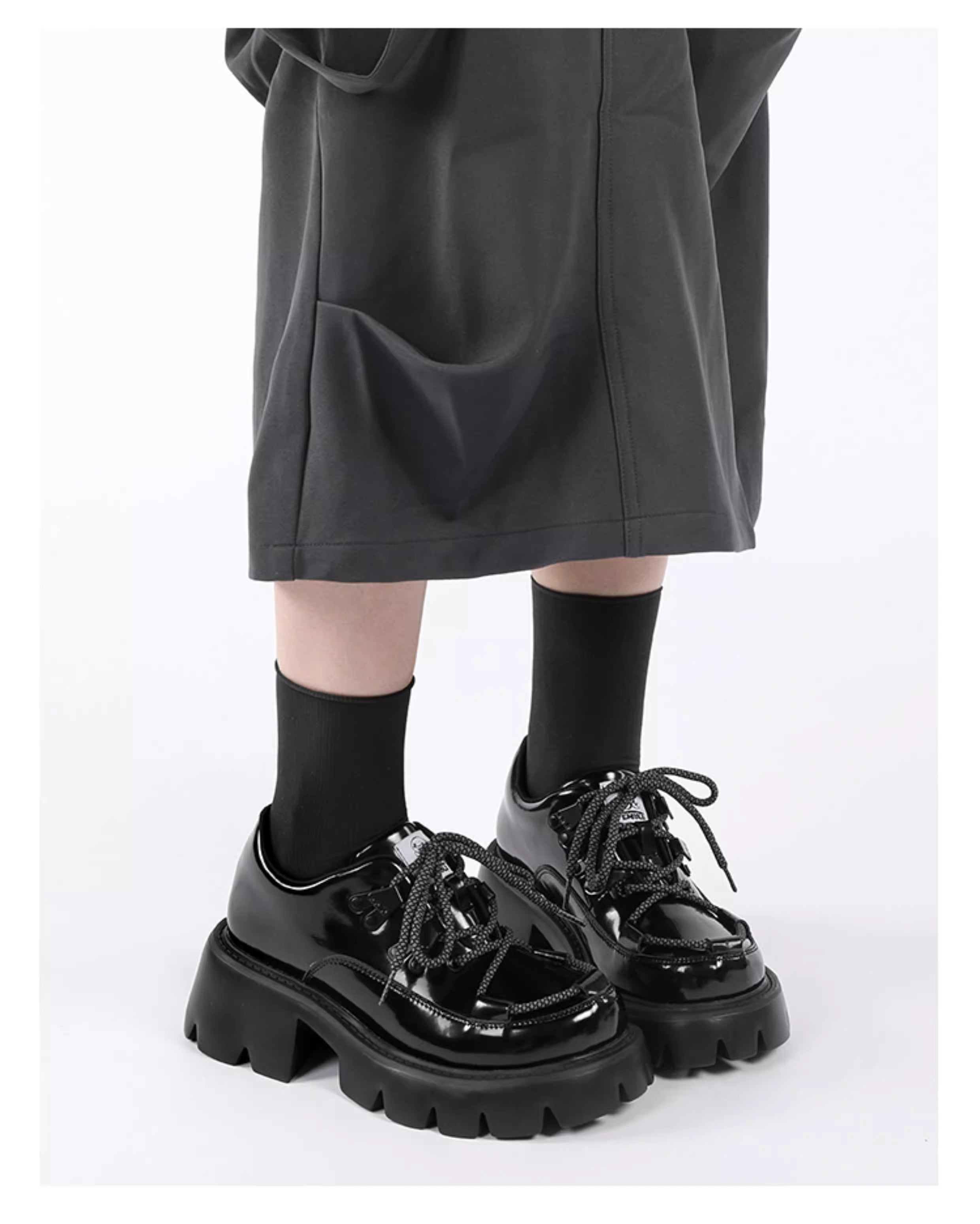 Lolita Shoes Daily Platform Loafers Japanese Minimalist Chunky Derby in Black