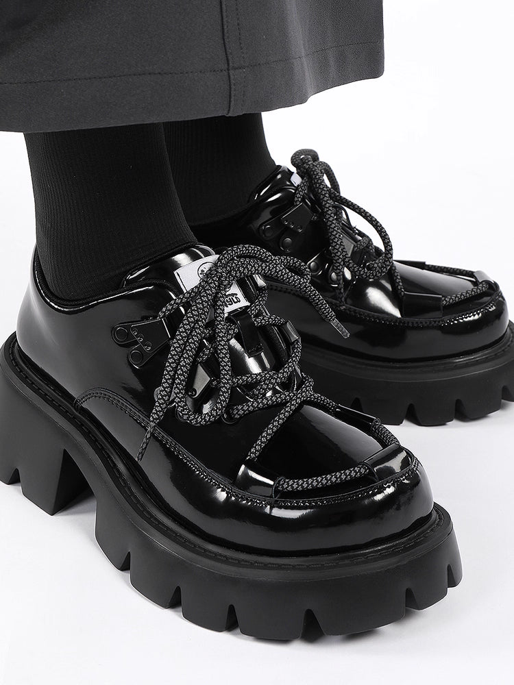 Lolita Shoes Daily Platform Loafers Japanese Minimalist Chunky Derby in Black
