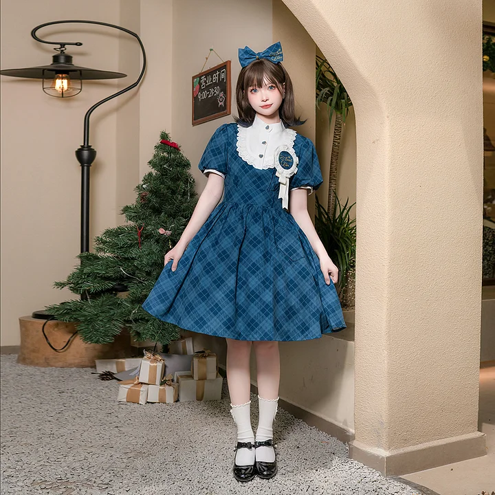 Daily Spring/Summer Classic Plaid Dress Short Sleeve OPLolita Student