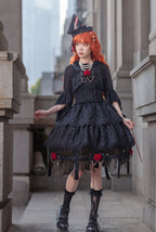 Gothic Lolita Dark Black Long Princess Sleeve Lace Dresses for Halloween