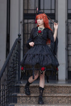 Gothic Lolita Dark Black Long Princess Sleeve Lace Dresses for Halloween