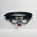 Dark Devil Wings Cross Pendant Leather Choker Gothic Halloween Necklace