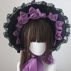 Dark Gothic Bonnet Hat Lace Bow White Pastoral Cute Lolita Headwear Accessories