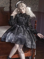 Dark Gothic Dress Elegant Print Lolita Long Sleeve Dress Halloween Costume