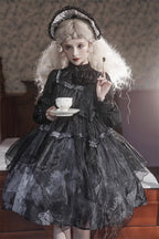 Dark Gothic Dress Elegant Print Lolita Long Sleeve Dress Halloween Costume