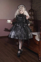 Dark Gothic Dress Elegant Print Lolita Long Sleeve Dress Halloween Costume