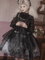 Dark Gothic Dress Elegant Print Lolita Long Sleeve Dress Halloween Costume