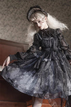 Dark Gothic Dress Elegant Print Lolita Long Sleeve Dress Halloween Costume
