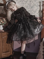 Dark Gothic Dress Elegant Print Lolita Long Sleeve Dress Halloween Costume