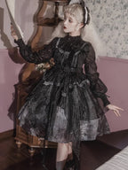 Dark Gothic Dress Elegant Print Lolita Long Sleeve Dress Halloween Costume