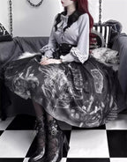 Dark Gothic Print Dress Elegant Lolita Long Sleeve Shirt Long Skirt