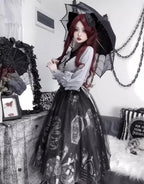 Dark Gothic Print Dress Elegant Lolita Long Sleeve Shirt Long Skirt