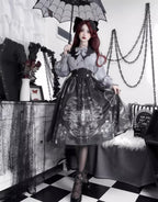 Dark Gothic Print Dress Elegant Lolita Long Sleeve Shirt Long Skirt