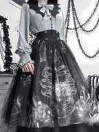 Dark Gothic Print Dress Elegant Lolita Long Sleeve Shirt Long Skirt