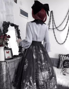 Dark Gothic Print Dress Elegant Lolita Long Sleeve Shirt Long Skirt