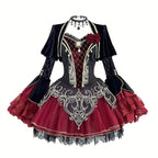 Gothic Lolita Rose Carf Skirt Black and Red Vampire Shoulder Straps Dress Bell Sleeves Bolero