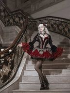 Gothic Lolita Rose Carf Skirt Black and Red Vampire Shoulder Straps Dress Bell Sleeves Bolero
