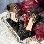 Dark Rose Goth Lolita Gorgeous Pointed-toe Mid Heel Lolita Shoes Part Shoes