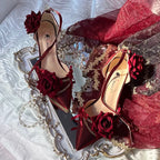 Dark Rose Goth Lolita Gorgeous Pointed-toe Mid Heel Lolita Shoes Part Shoes