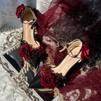 Dark Rose Goth Lolita Gorgeous Pointed-toe Mid Heel Lolita Shoes Part Shoes