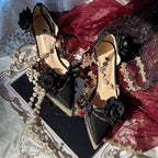 Dark Rose Goth Lolita Gorgeous Pointed-toe Mid Heel Lolita Shoes Part Shoes