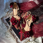 Dark Rose Goth Lolita Gorgeous Pointed-toe Mid Heel Lolita Shoes Part Shoes