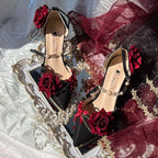 Dark Rose Goth Lolita Gorgeous Pointed-toe Mid Heel Lolita Shoes Part Shoes