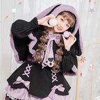 Demon Rabbit Sweet Black Purple Lolita Hood and JSK Set Lolita Dresses