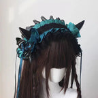 Devil's Horn Sweet Goth Lolita Hairband for Hallowmas Lace Ruffle Headwear