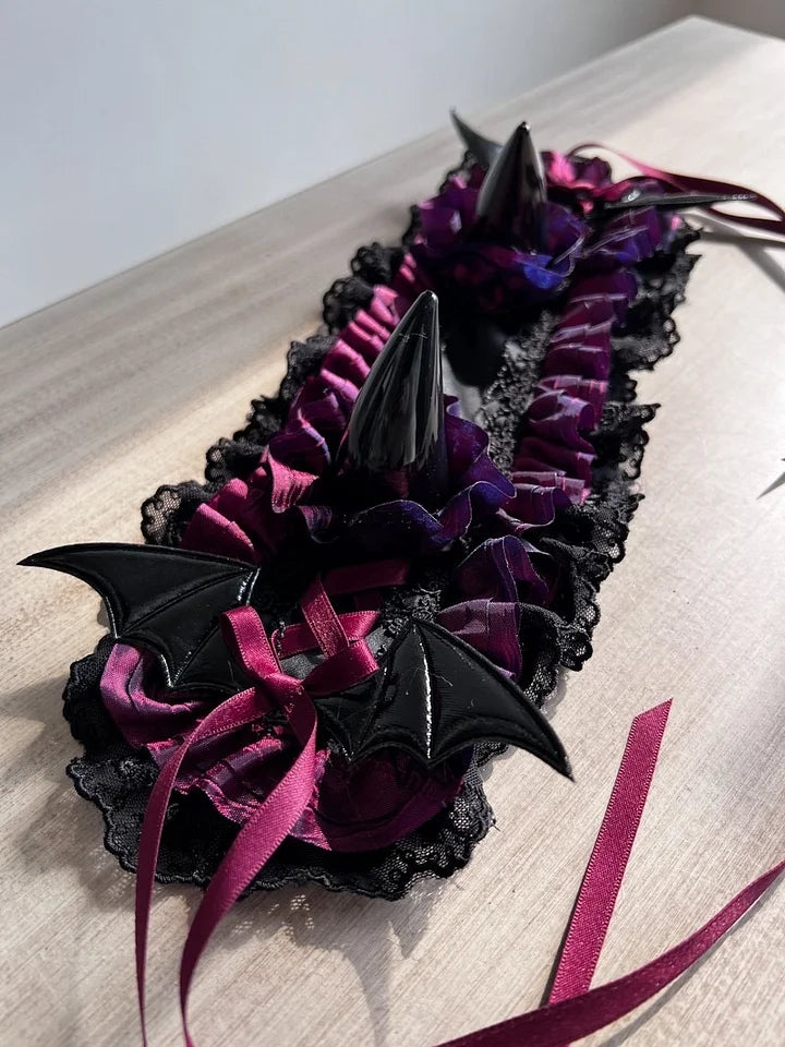 Devil's Horn Sweet Goth Lolita Hairband for Hallowmas Lace Ruffle Headwear