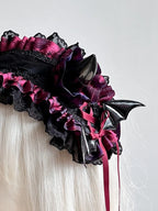 Devil's Horn Sweet Goth Lolita Hairband for Hallowmas Lace Ruffle Headwear