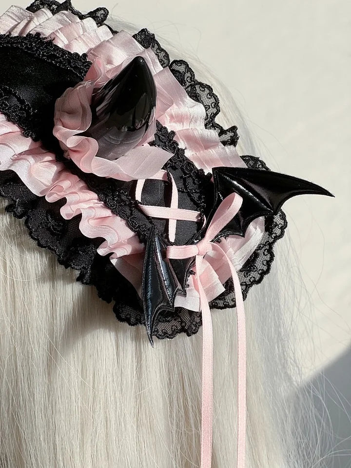 Devil's Horn Sweet Goth Lolita Hairband for Hallowmas Lace Ruffle Headwear