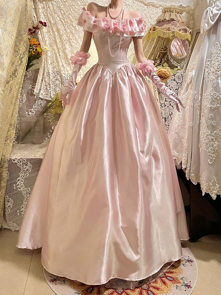 Dignified and Elegant High-end One-word Shoulder Dress Birthday Dinner Party Dress Pink