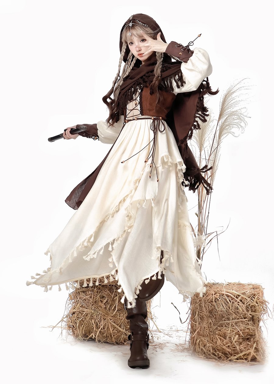 Dirty Fit Wasteland Style Cowboy Long Sleeved Dress Cloak Set Punk Lolita Dress