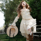 Dirty Fit Wasteland Style Cowboy Slip Dress Irregular Ivory Sleeveless Dress Punk