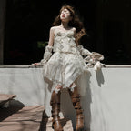 Dirty Fit Wasteland Style Cowboy Slip Dress Irregular Ivory Sleeveless Dress Punk
