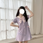 Dream Purple Short Sleeve OP Daily Lolita Dress Spring Summer College White Navy Collar Dress