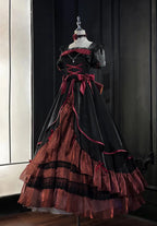 Elegant Fairy Princess Dress Birthday Prom Dress Ball Gown Black and Red Graduation Ceremony