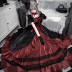 Elegant Fairy Princess Dress Birthday Prom Dress Ball Gown Black and Red Graduation Ceremony