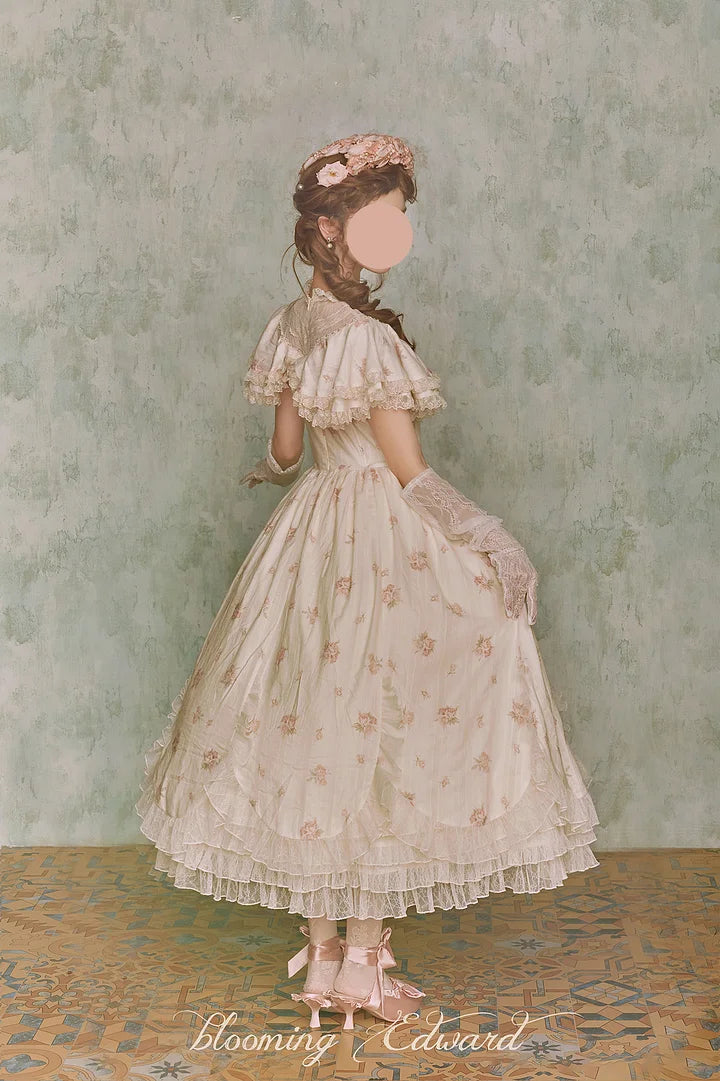 Classic Lolita Pink Elegant Floral Lace Retro Idyllic Style Printed Flower