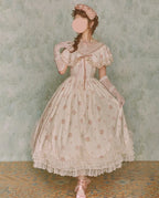 Classic Lolita Pink Elegant Floral Lace Retro Idyllic Style Printed Flower