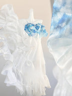 Wedding Lolita Dress Blue - White Tie - Dye Ruffled Off - Shoulder Summer JSK Gown