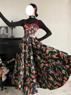 Elegant Floral Printed JSK Dress Black Midi Length Retro Classic Lolita Style Spring Summer